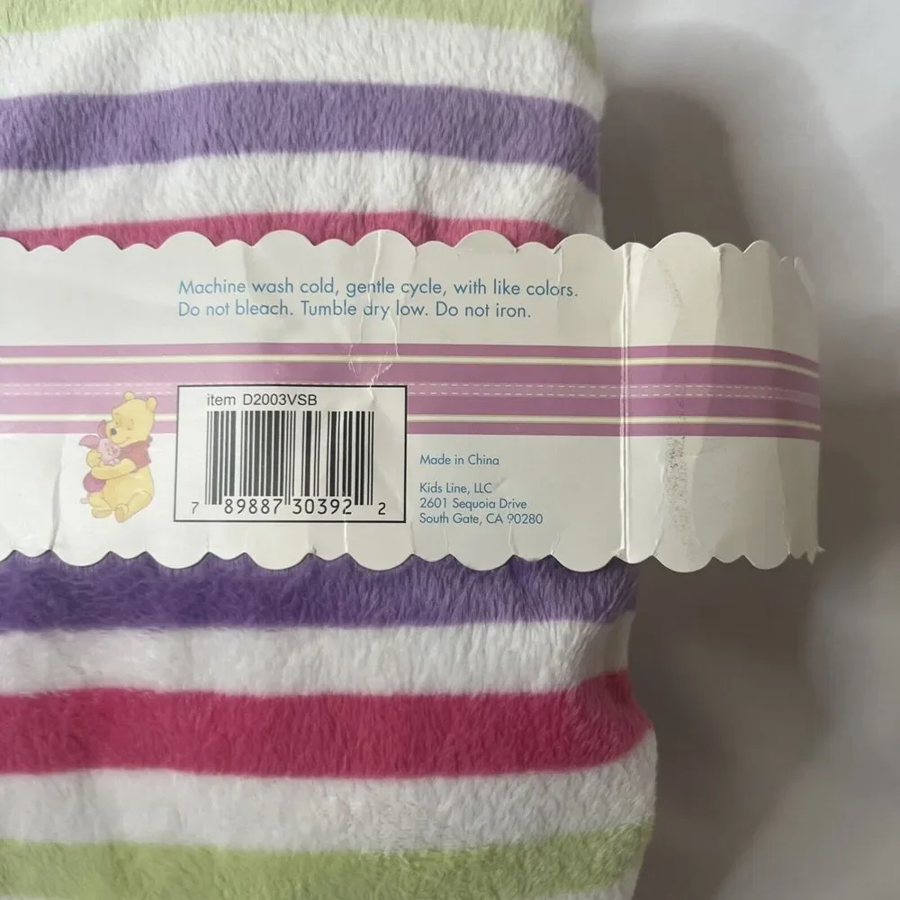 Disney Winnie The Pooh Piglet Pink Purple Green White Stripe Baby Blanket 30x40